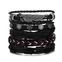 Load image into Gallery viewer, Vintage Leaf Feather Multilayer Leather Bracelet Men Fashion Braided Handmade Star Rope Wrap Bracelets & Bangles Male Gifts Jewe