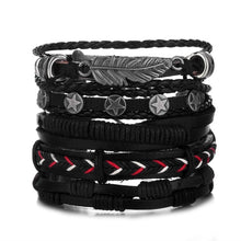 Load image into Gallery viewer, Vintage Leaf Feather Multilayer Leather Bracelet Men Fashion Braided Handmade Star Rope Wrap Bracelets & Bangles Male Gifts Jewe