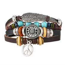 Load image into Gallery viewer, Vintage Leaf Feather Multilayer Leather Bracelet Men Fashion Braided Handmade Star Rope Wrap Bracelets & Bangles Male Gifts Jewe