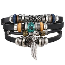Load image into Gallery viewer, Vintage Leaf Feather Multilayer Leather Bracelet Men Fashion Braided Handmade Star Rope Wrap Bracelets & Bangles Male Gifts Jewe