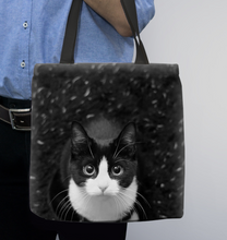 Load image into Gallery viewer, Black White Cat Basketweave Tote Bag
