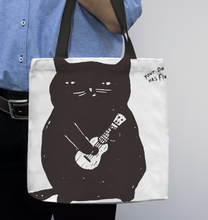 Load image into Gallery viewer, Black Cat Dog Your Dogs Has Fleas Basketweave Tote Bag
