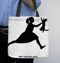 Load image into Gallery viewer, Cat Don't Run With Cats  Basketweave Tote Bag
