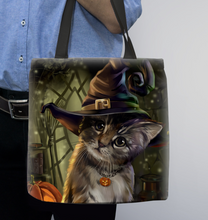 Load image into Gallery viewer, Cute Wizard Cat Basketweave Tote Bag
