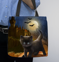 Load image into Gallery viewer, Halloween Cat(2) Basketweave Tote Bag
