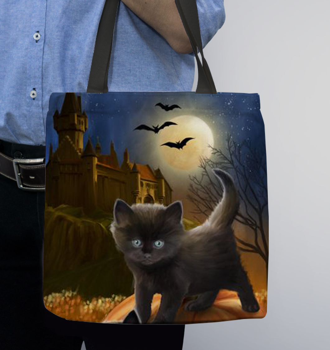 Halloween Cat(2) Basketweave Tote Bag
