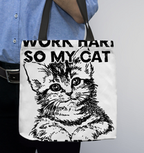 Load image into Gallery viewer, Cat Lover I Work Hard So My Cat Can Live A Better Life Basketweave Tote Bag
