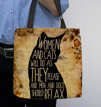Load image into Gallery viewer, Women And Cats Will Do As They Please Woman And Cats Basketweave Tote Bag
