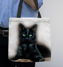 Load image into Gallery viewer, Cat Black Basketweave DooDooFrog Tote Bag
