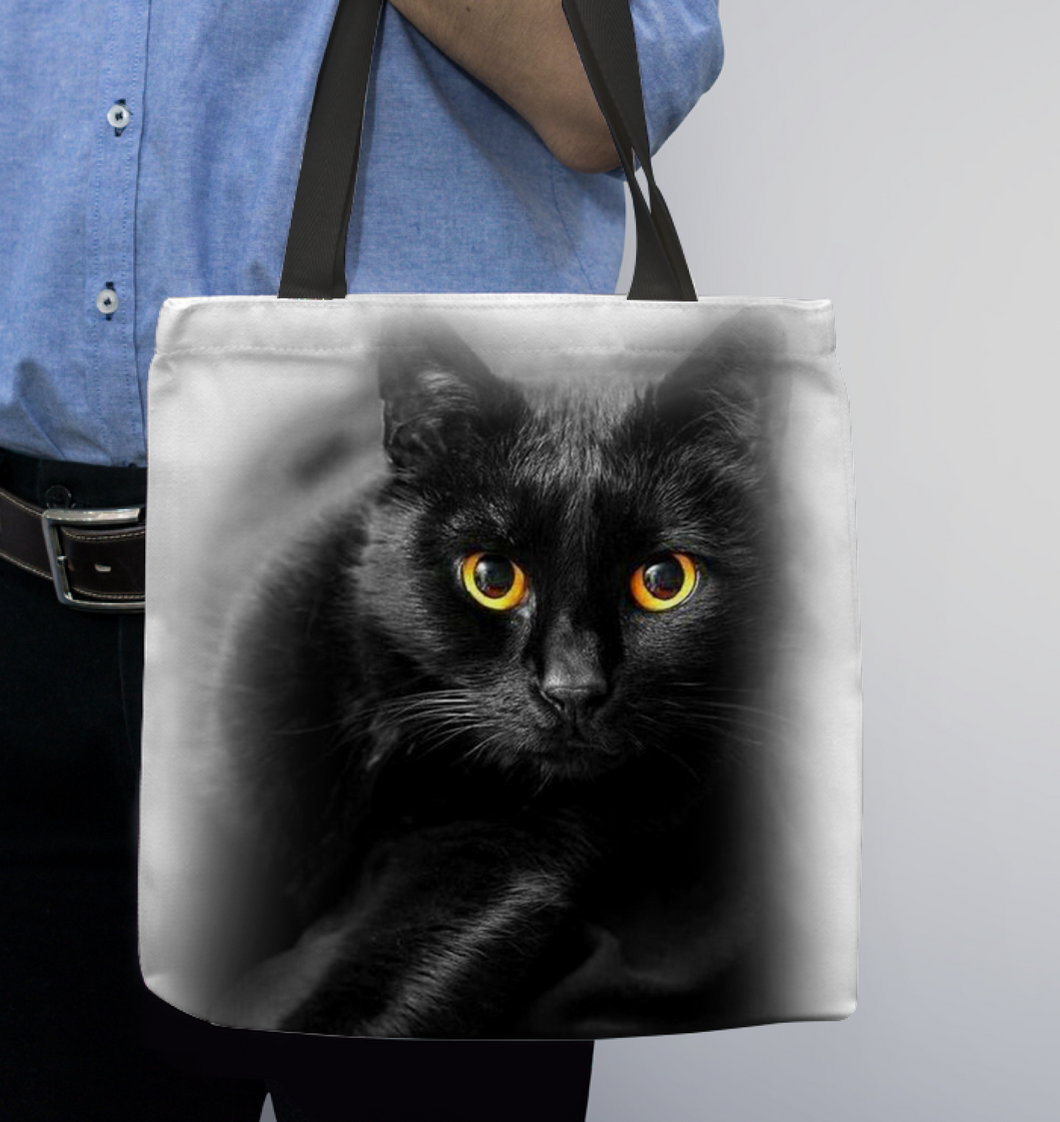 Black Cat DooDooFrog Basketweave Tote Bag