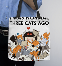Load image into Gallery viewer, Cats  I Was Normal Three Cats Ago Basketweave Tote Bag
