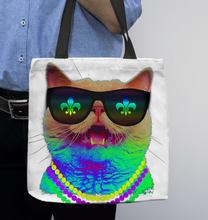 Load image into Gallery viewer, Mardi Gras CaCool Fat Tuesday Kittens Funny Gift Basketweave Tote Bag
