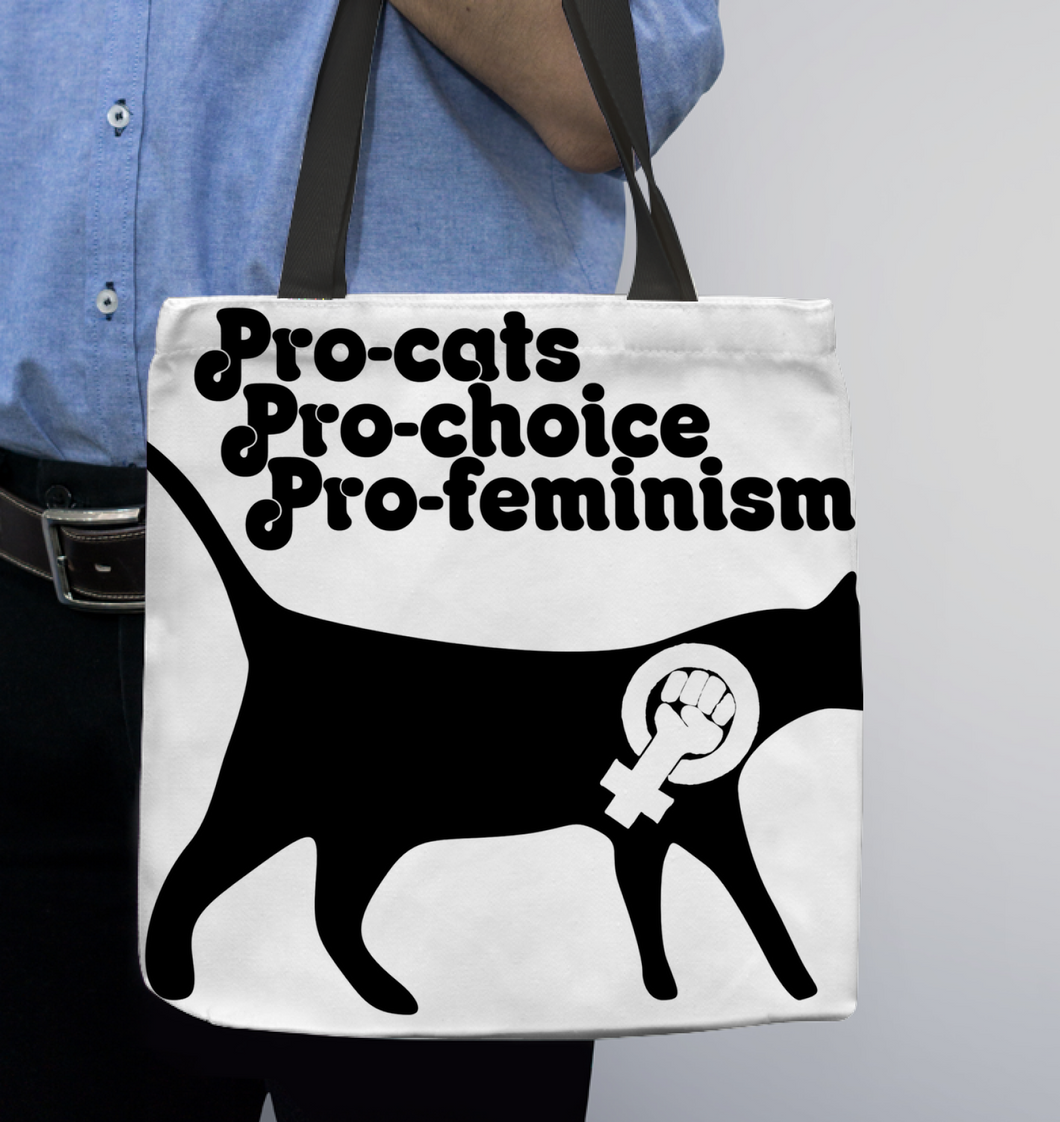 Cat Feminism Pro cats pro choice pro feminism  Basketweave Tote Bag