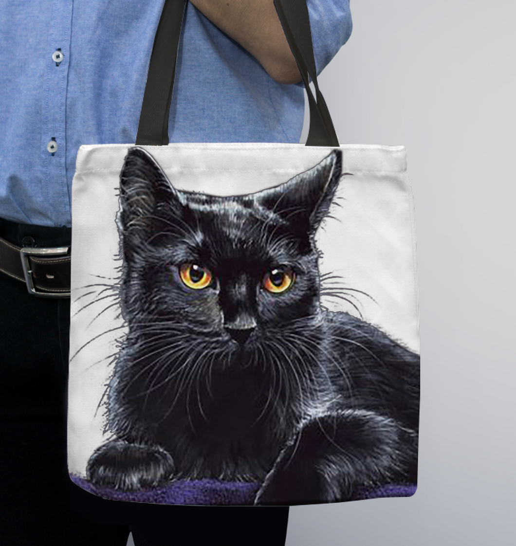Black Cat Basketweave Tote Bag