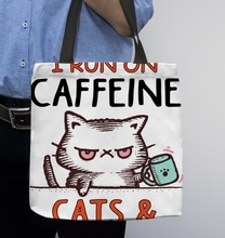 Load image into Gallery viewer, Cat  I Run On Caffeine Cats Cuss Words Basketweave Tote Bag
