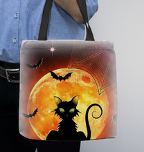 Load image into Gallery viewer, Halloween Cat(3) Basketweave Tote Bag

