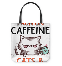 Load image into Gallery viewer, Cat  I Run On Caffeine Cats Cuss Words Basketweave Tote Bag
