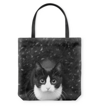 Load image into Gallery viewer, Black White Cat Basketweave Tote Bag
