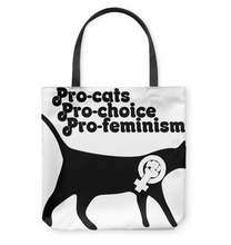 Load image into Gallery viewer, Cat Feminism Pro cats pro choice pro feminism  Basketweave Tote Bag
