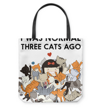 Load image into Gallery viewer, Cats  I Was Normal Three Cats Ago Basketweave Tote Bag
