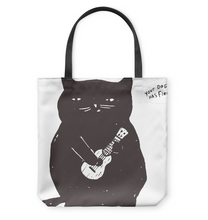 Load image into Gallery viewer, Black Cat Dog Your Dogs Has Fleas Basketweave Tote Bag
