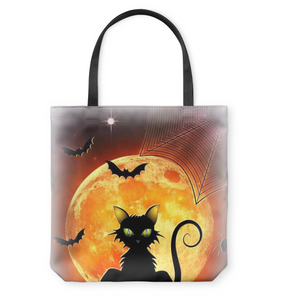 Halloween Black Cat Basketweave Tote Bag