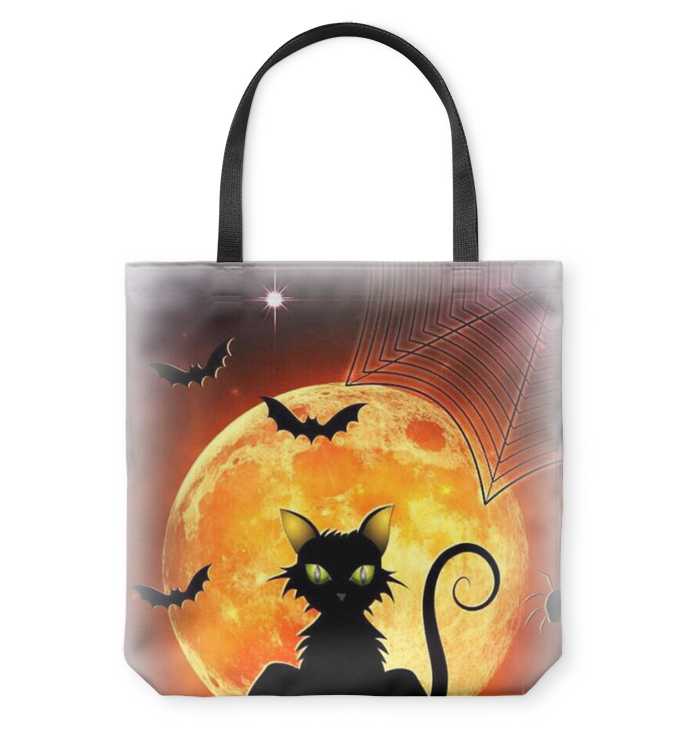 Halloween Black Cat Basketweave Tote Bag