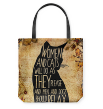 Load image into Gallery viewer, Women And Cats Will Do As They Please Woman And Cats Basketweave Tote Bag
