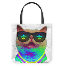 Load image into Gallery viewer, Mardi Gras CaCool Fat Tuesday Kittens Funny Gift Basketweave Tote Bag

