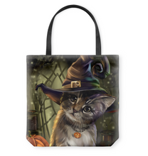 Load image into Gallery viewer, Cute Wizard Cat Basketweave Tote Bag
