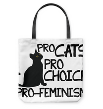 Load image into Gallery viewer, Cat Feminism Pro Cats Pro Choice Pro Feminism Basketweave Tote Bag
