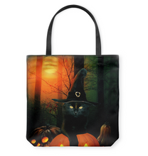 Load image into Gallery viewer, Halloween Cat (2) Basketweave Tote Bag

