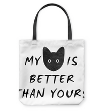 Load image into Gallery viewer, Cat Cat My cat is better than yours  Basketweave Tote Bag
