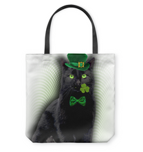 Load image into Gallery viewer, Black Cat   Green Hat Basketweave Tote Bag
