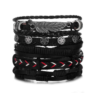 Vintage Leaf Feather Multilayer Leather Bracelet Men Fashion Braided Handmade Star Rope Wrap Bracelets & Bangles Male Gifts Jewe