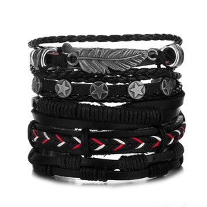 Vintage Leaf Feather Multilayer Leather Bracelet Men Fashion Braided Handmade Star Rope Wrap Bracelets & Bangles Male Gifts Jewe