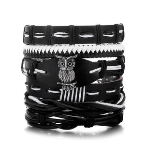 Vintage Leaf Feather Multilayer Leather Bracelet Men Fashion Braided Handmade Star Rope Wrap Bracelets & Bangles Male Gifts Jewe