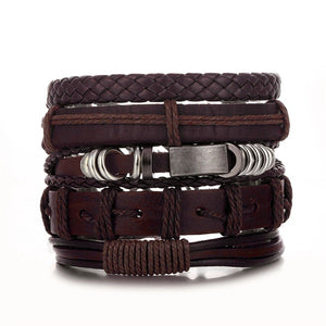 Vintage Leaf Feather Multilayer Leather Bracelet Men Fashion Braided Handmade Star Rope Wrap Bracelets & Bangles Male Gifts Jewe