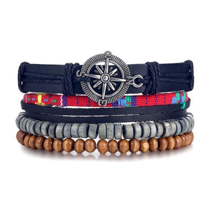 Vintage Leaf Feather Multilayer Leather Bracelet Men Fashion Braided Handmade Star Rope Wrap Bracelets & Bangles Male Gifts Jewe