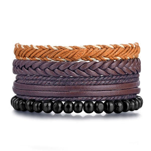 Vintage Leaf Feather Multilayer Leather Bracelet Men Fashion Braided Handmade Star Rope Wrap Bracelets & Bangles Male Gifts Jewe