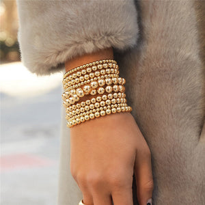 Dvacman Single Bracelet Gold Color Metal Beads Chain Bracelet Women Stretch Bangle Punk Chic Maxi Jewelry Wholesale Valentine