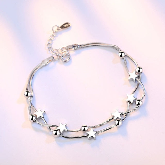 Crazy Feng Elegant Chain Bracelet Silver Color Beads Stars Charm Bracelet For Women Snake Link Chain Bracelet Jewelry Gift