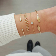 Load image into Gallery viewer, Classic 4 Pcs/set Women's Fashion Bracelets&amp; Bangles Crystal Leaves Geometric Chain Gold Bracelet Set For Bohemian Jewelry 2019
